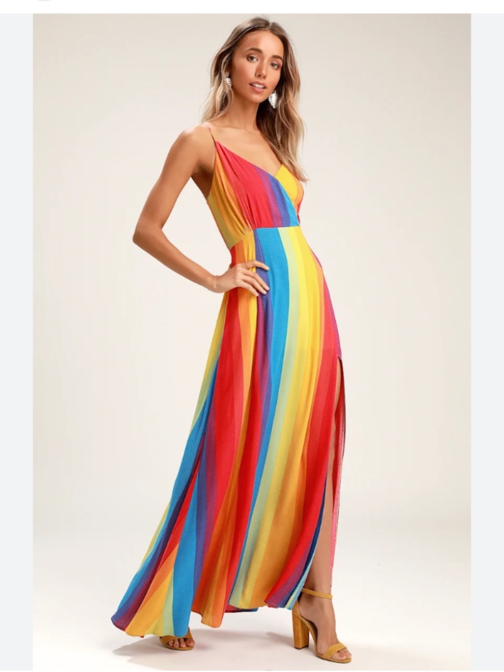 Lulus Rainbow Striped LaFern Sleeveless Boho Colorful Maxi Dress Size Medium NWT